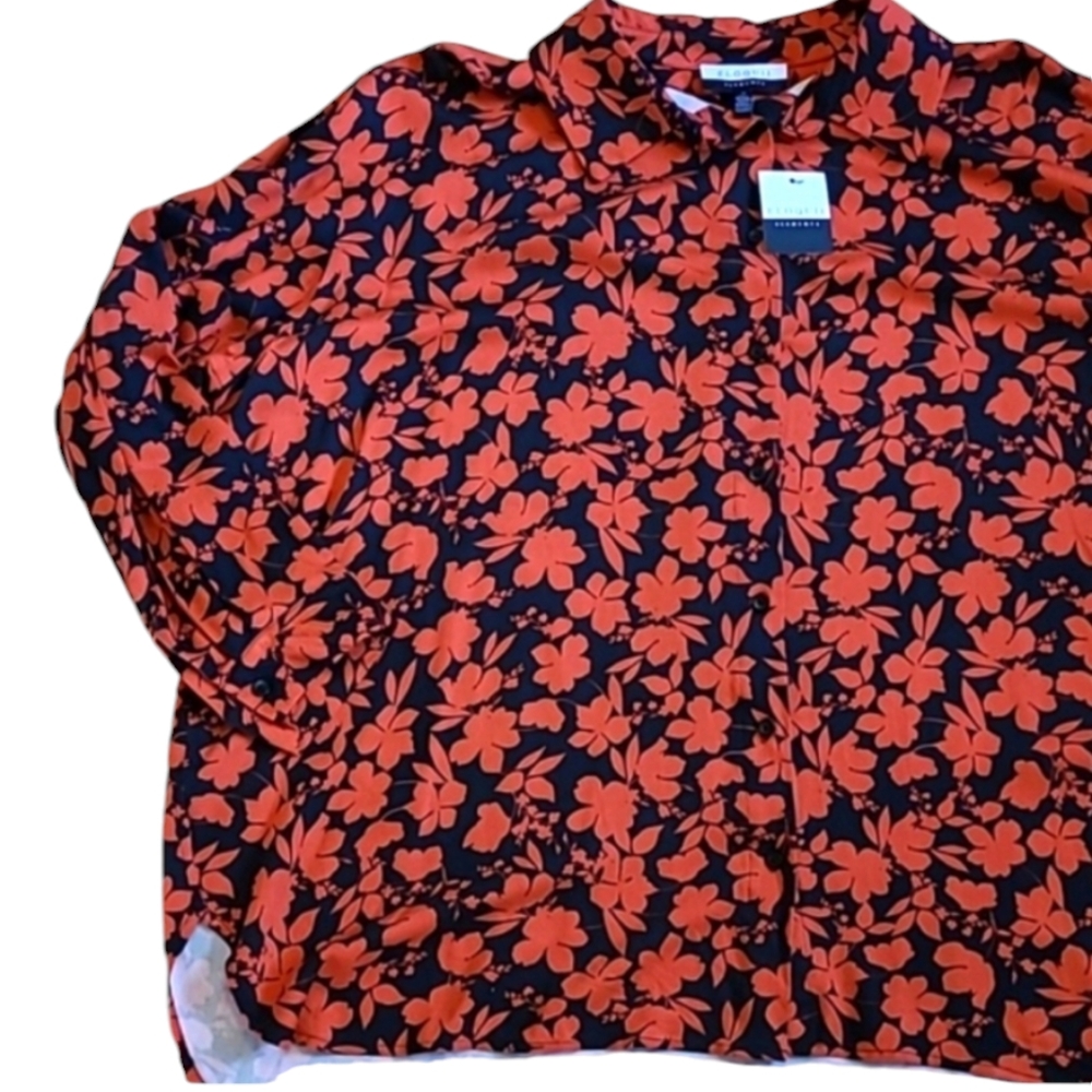 Eloquii Black and Orange Floral Blouse